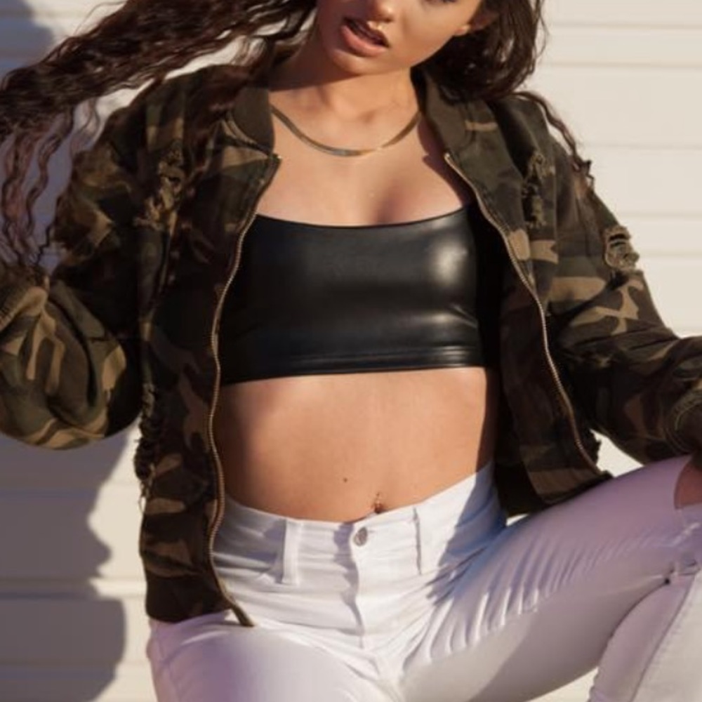 Leather black crop top - FashionNova